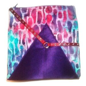 New! Purple Pink Blue Handmade Clutch with Zipper